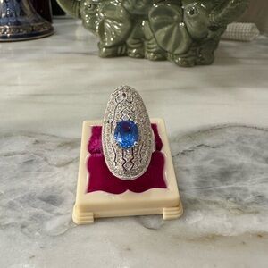 NADRI Blue Topaz Art Deco Silver and Blue Women's Ring
